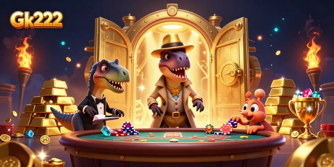 Gk222 showcases a thrilling blackjack scene with animated characters and vibrant casino elements.