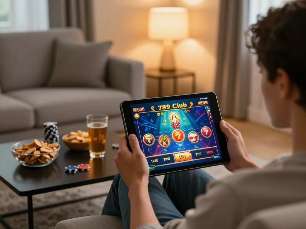 Engaging in thrilling games at 789 club through a tablet, showcasing online gambling excitement and strategy.