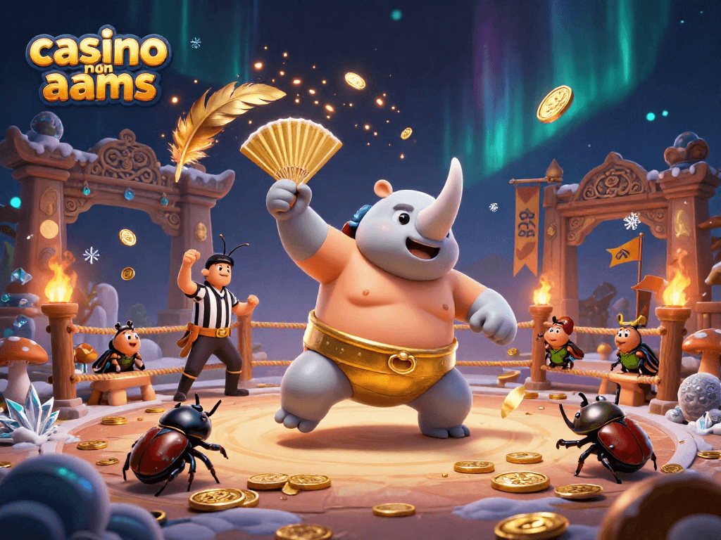 Casino non AAMS: illustrando il campione di sumo che sta lanciando monete d'oro in un'arena vibrante.