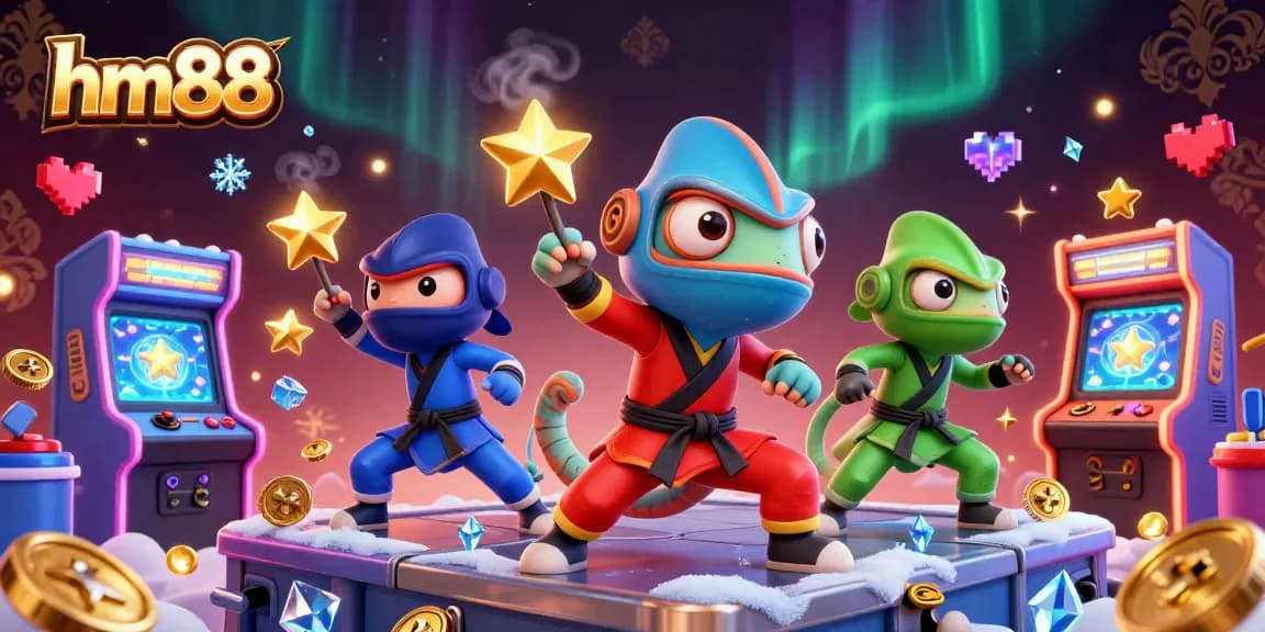 Engage with the thrilling HM88 casino experience featuring dynamic ninja chameleons in action.