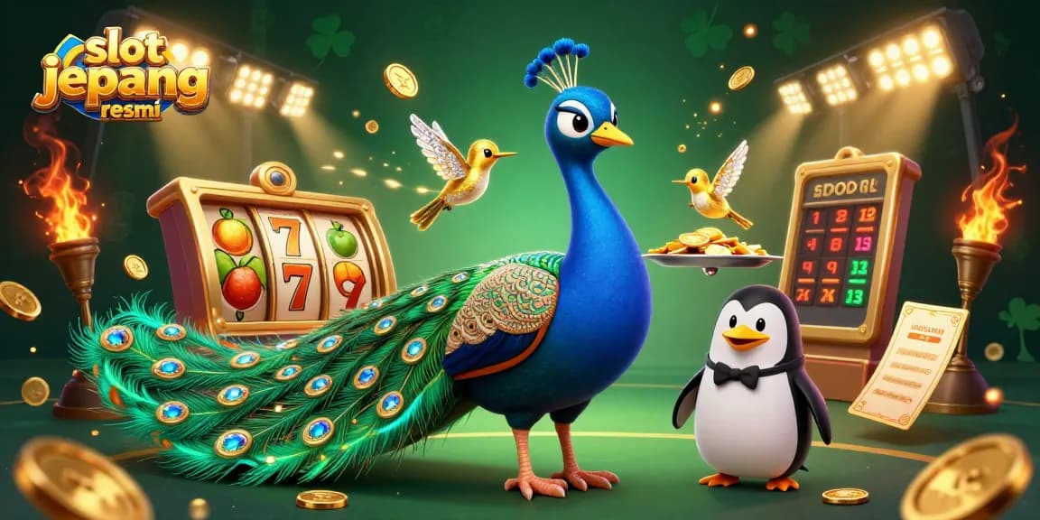 Spin the reels on slot jepang resmi with a vibrant 3D casino illustration featuring playful characters and winning elements.