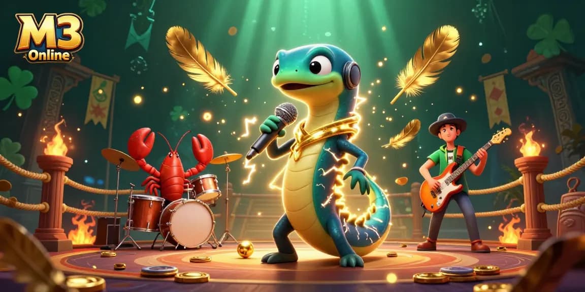 M3 Online features a lively underwater casino performance with an electric eel DJ and vibrant gaming elements.