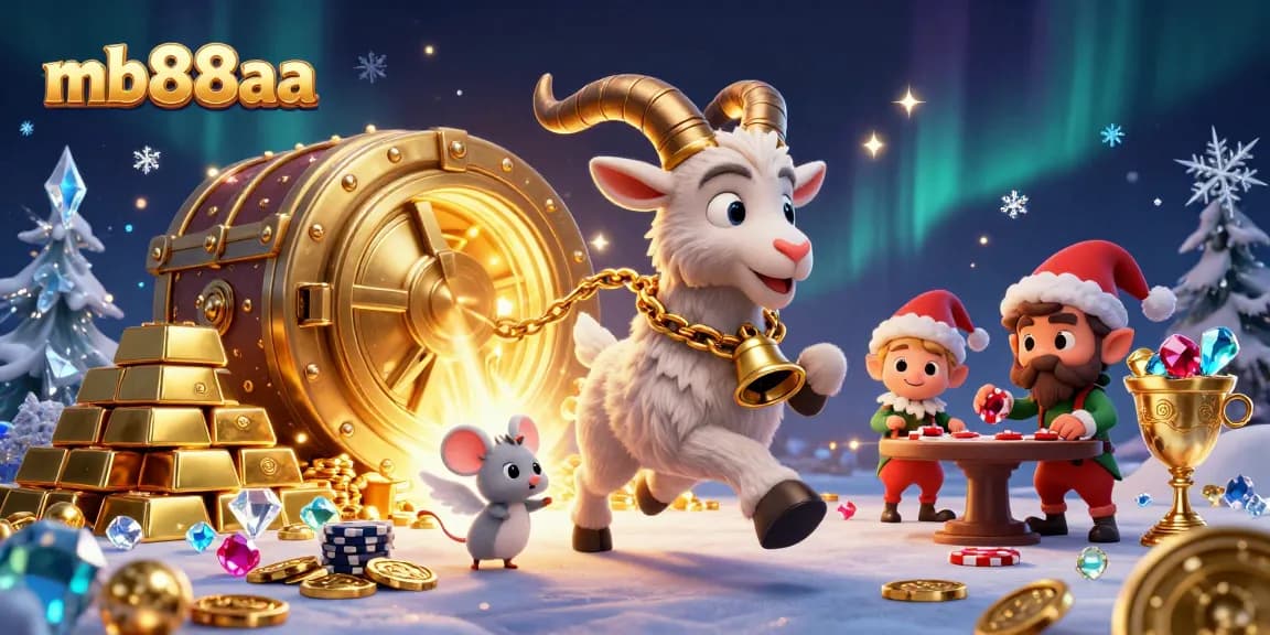 Experience the thrilling action at mb88aa's casino with a festive Krampus overseeing the chaos of poker chip theft.
