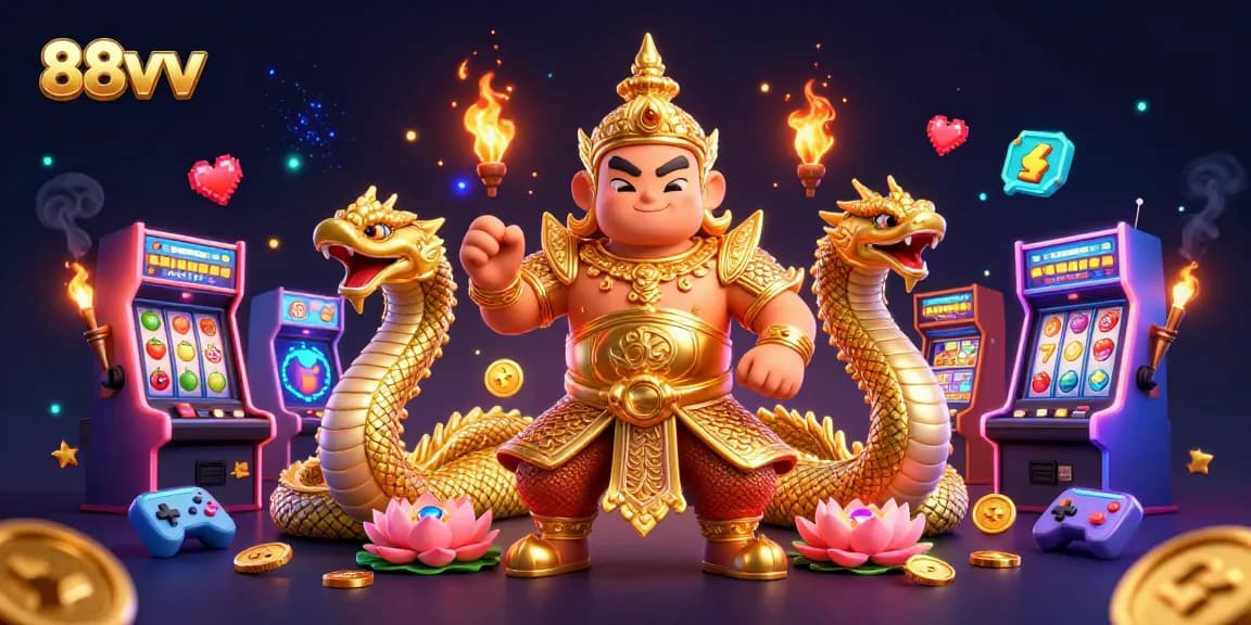 Engage with exciting games at 88vv casino featuring thrilling slot machines, vibrant characters, and dynamic gaming elements.