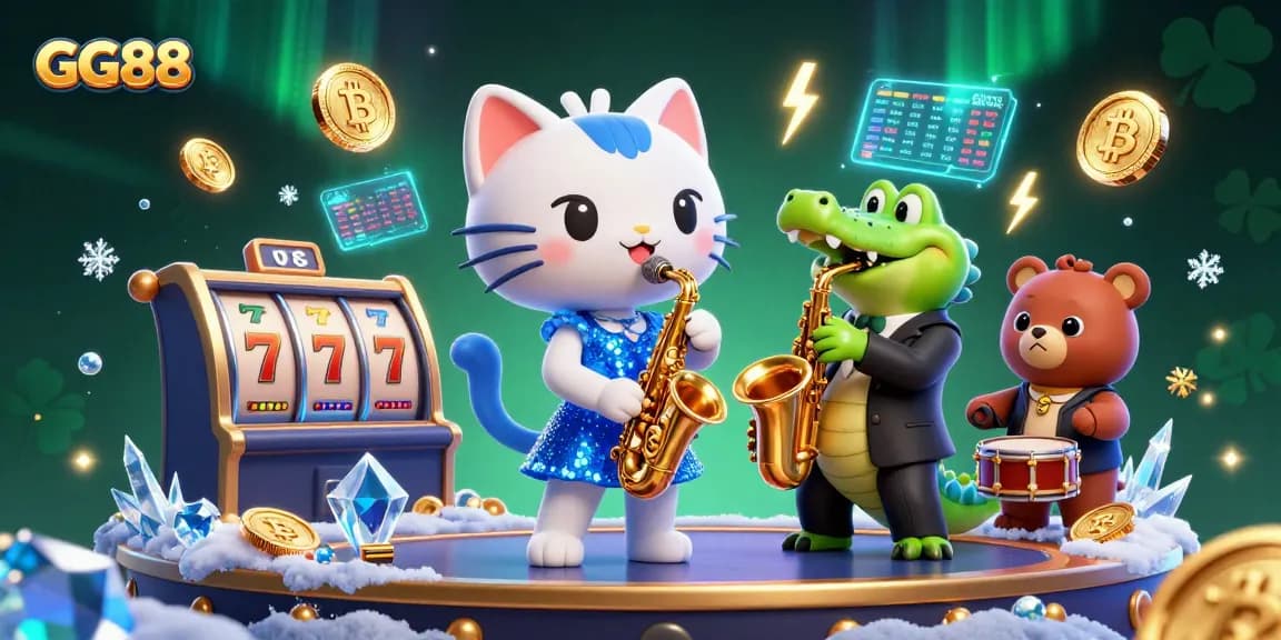 Engage in thrilling gaming at GG88, featuring vibrant characters and dynamic casino elements.