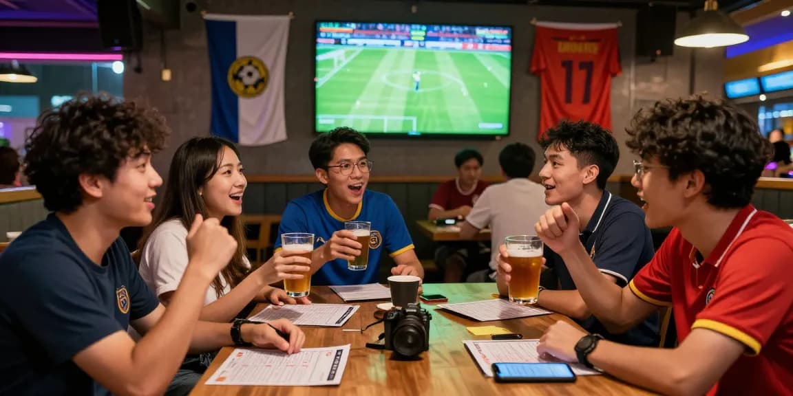 Football Betting Malaysia scene with friends enjoying a match at a sports bar