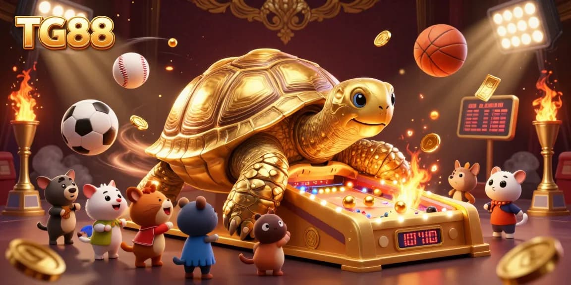 Play exciting games at TG88 with golden tortoise, sports balls, and dazzling elements!
