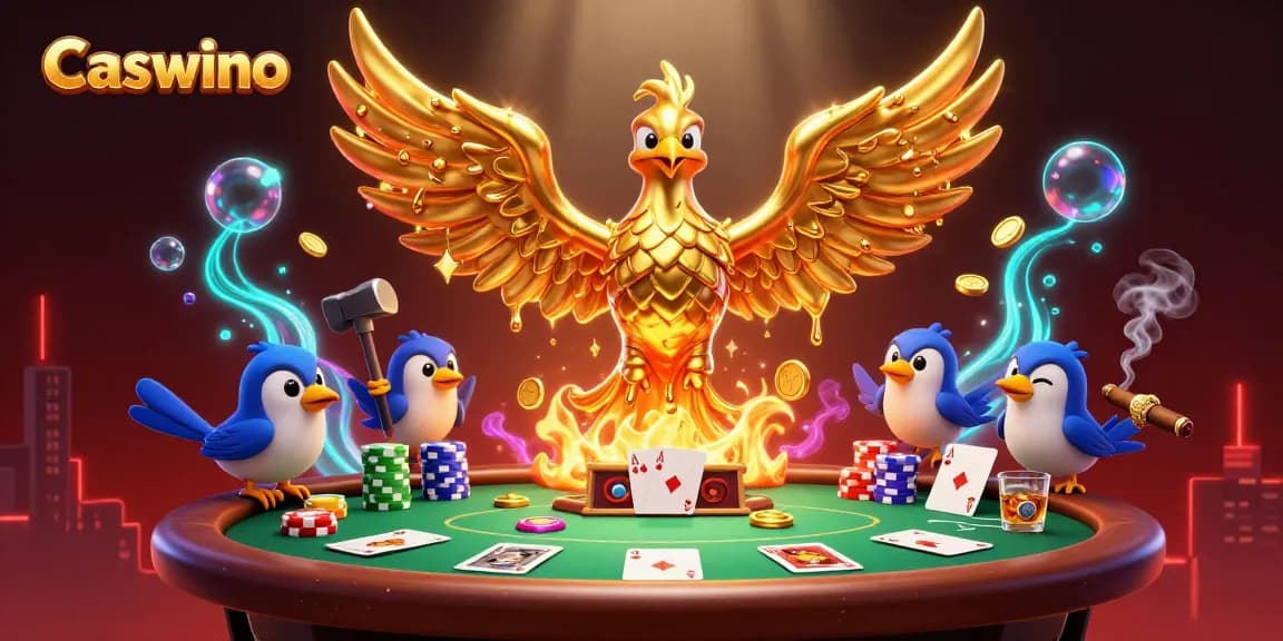 Experience thrilling gameplay with Caswino at this vibrant casino scene full of gold and poker excitement.