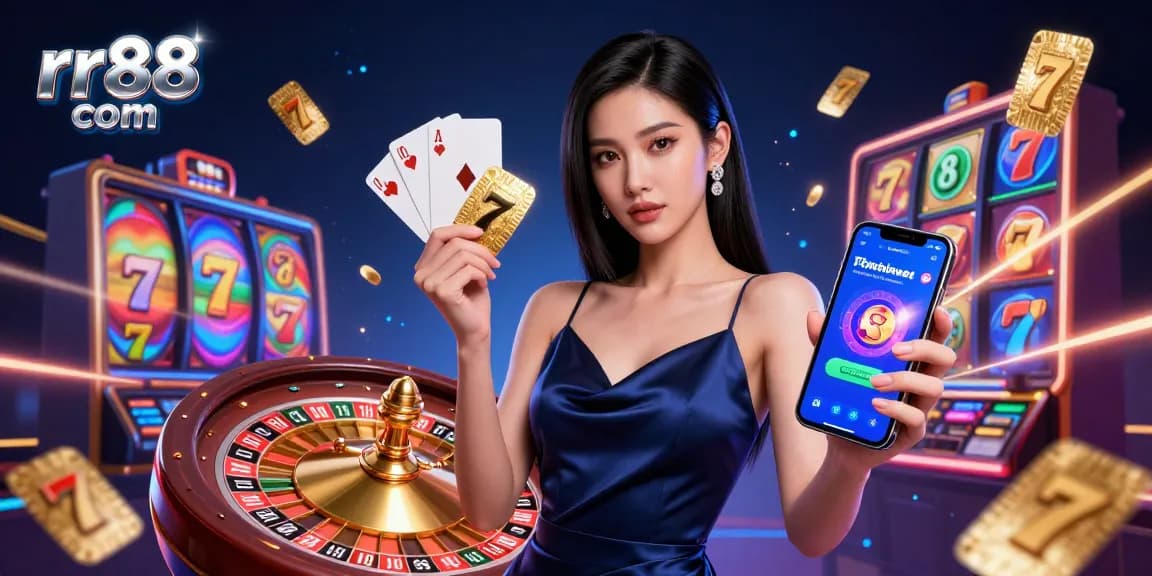 Experience thrilling gameplay at rr88 com with photorealistic illustration showcasing casino excitement and dynamic elements.