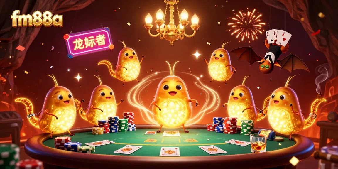 Experience exciting casino gameplay with fm88a in this vibrant 3D illustration filled with dynamic gaming elements.