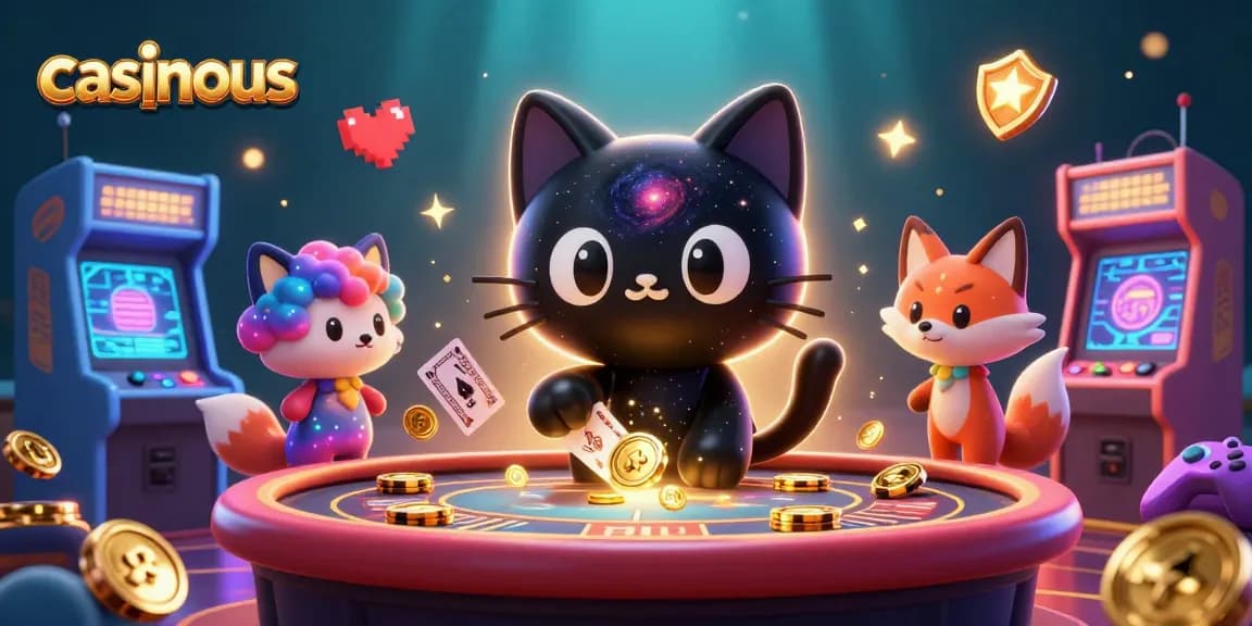 Engage in winning strategies at casinous with a cosmic scene of animated characters at a casino table.