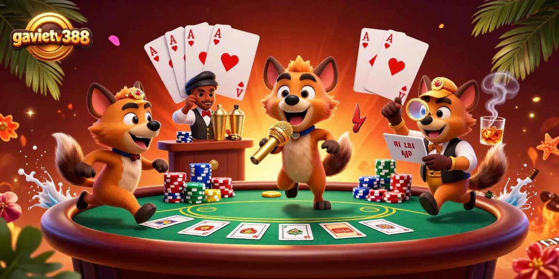 Experience thrilling gameplay at gavietsv388 with lively hyenas in a vibrant casino setting.