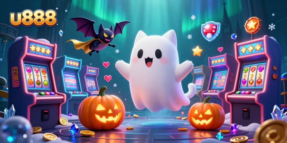 Engage with u888's vibrant casino worlds featuring a ghost cat, slot machines, and more!
