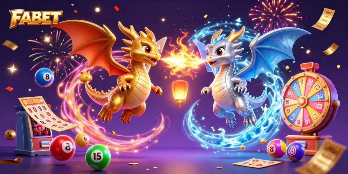 Win big at FABET with vibrant 3D dragons showcasing dynamic casino elements and lottery excitement