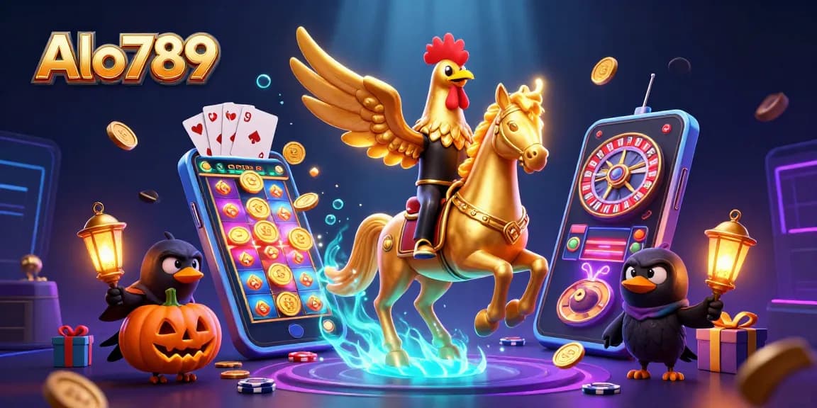 Alo789 offers engaging gameplay with the dynamic golden rooster in a vibrant casino scene.