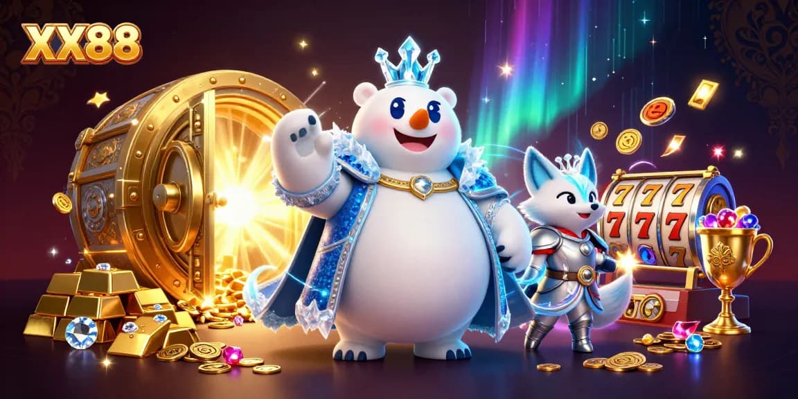 Experience thrilling gameplay with XX88's vibrant casino-themed character illustration featuring treasure and excitement.