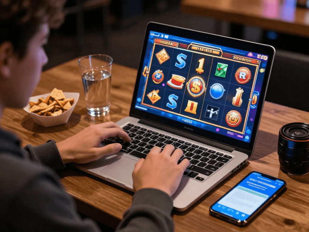 Giocatore di casino non AAMS in un ambiente accogliente, immerso in un'esperienza di gioco coinvolgente.