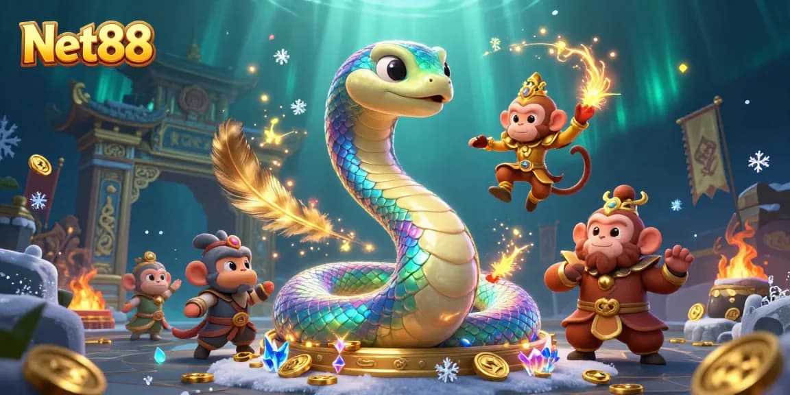 Engage in thrilling gameplay with Net88, featuring vibrant characters and immersive casino elements.