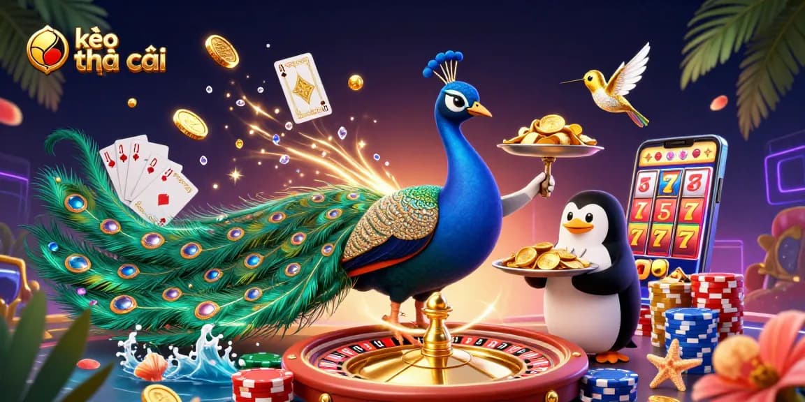 Engage with kèo nhà cái and experience luxurious gaming with a dynamic casino scene illustration.