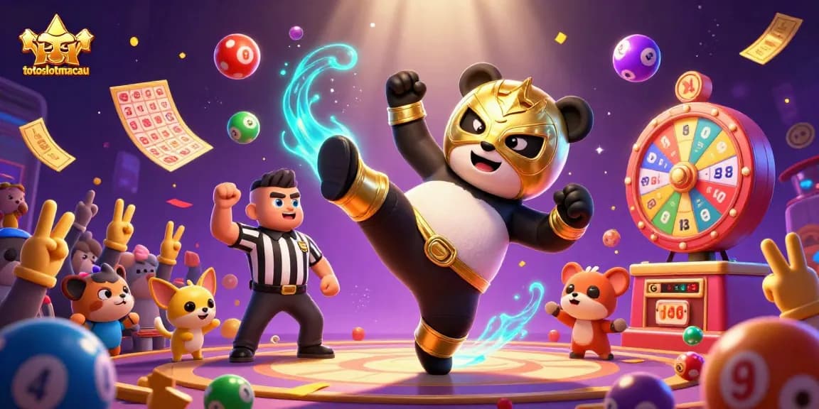Engage with exciting wins at totoslotmacau featuring a cartoon wrestling panda and lively gaming elements.