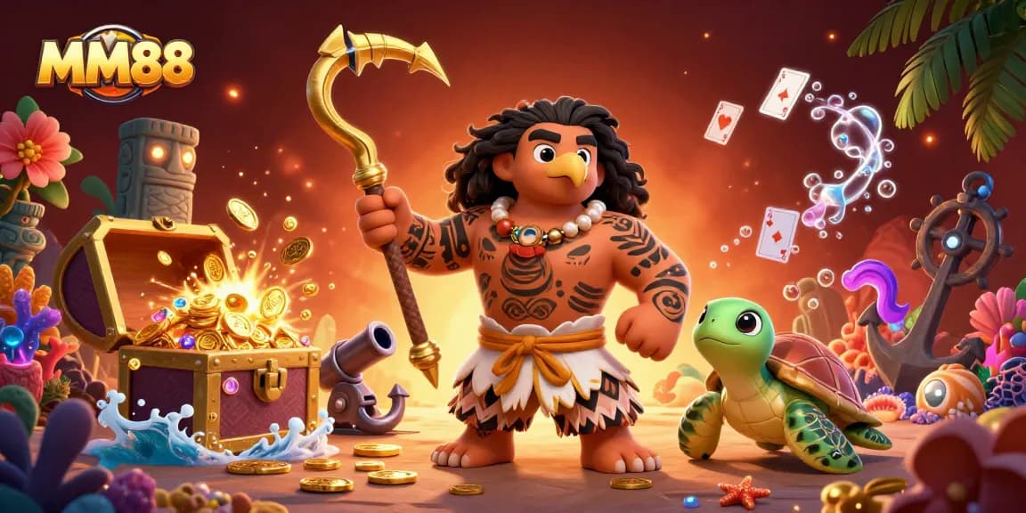 Engage with MM88 gaming adventures featuring vibrant characters and rich casino elements in a thrilling underwater scene.