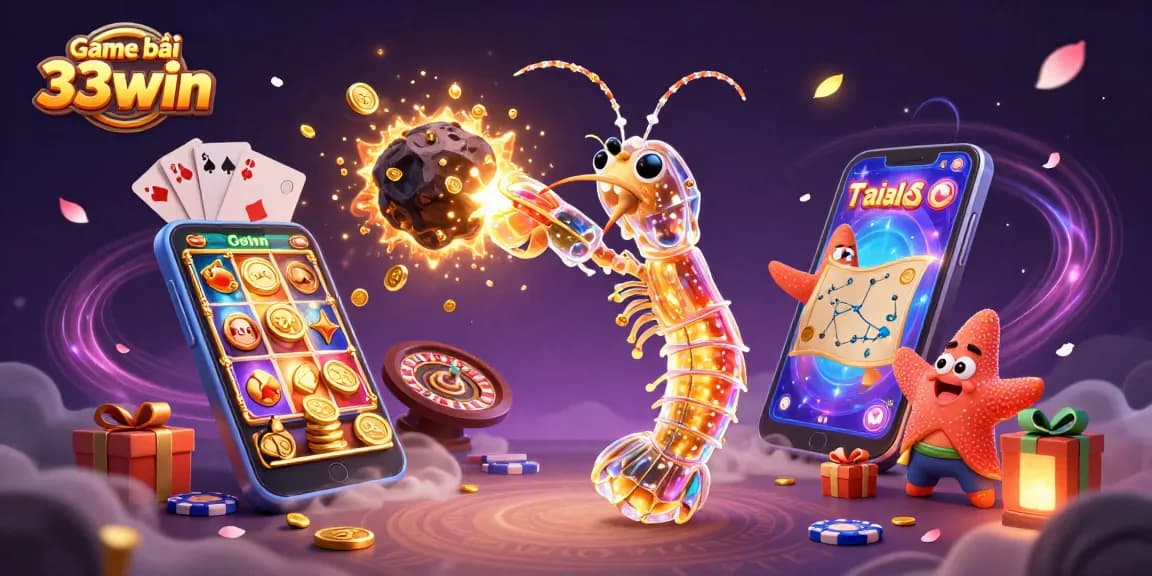 Play exciting Game bài 33win with a galactic mantis shrimp, thrilling slot games, and golden treasures.