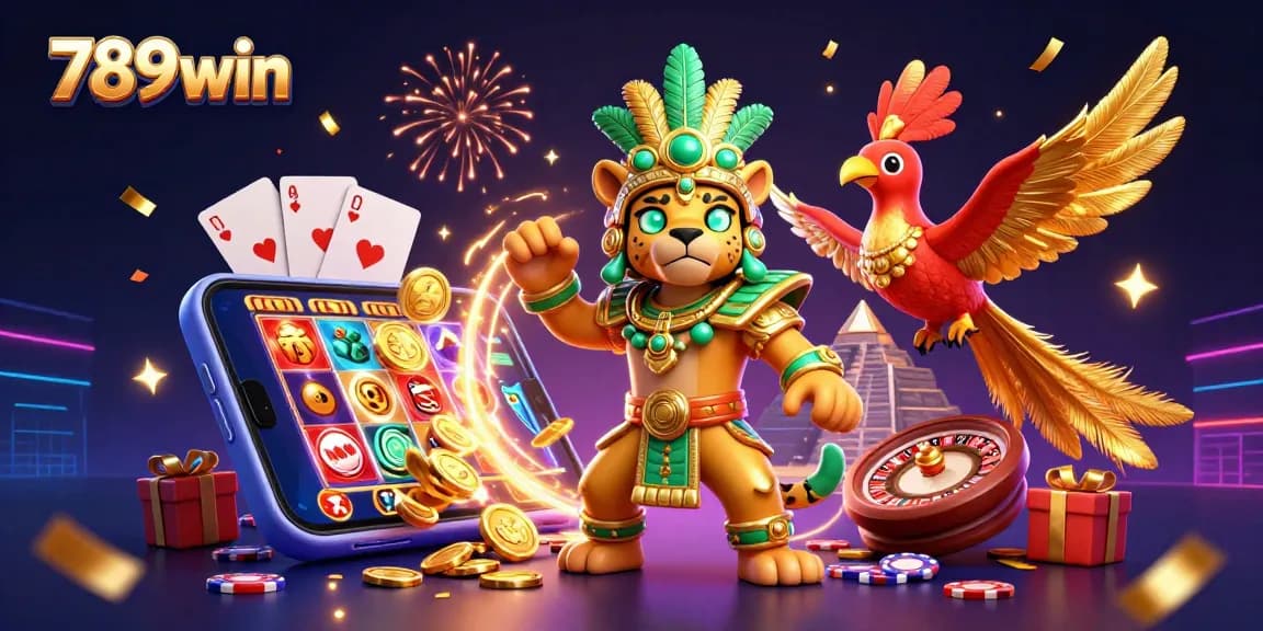 Win big with 789win in this colorful 3D casino scene showcasing vibrant games and exciting action.