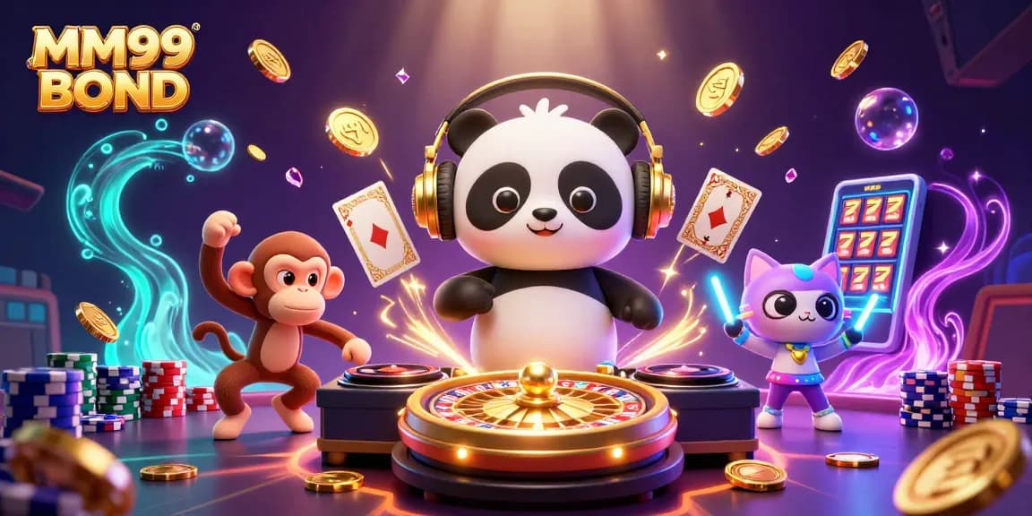 Experience vibrant gaming action with MM99 BOND, showcasing casino characters and dynamic elements.
