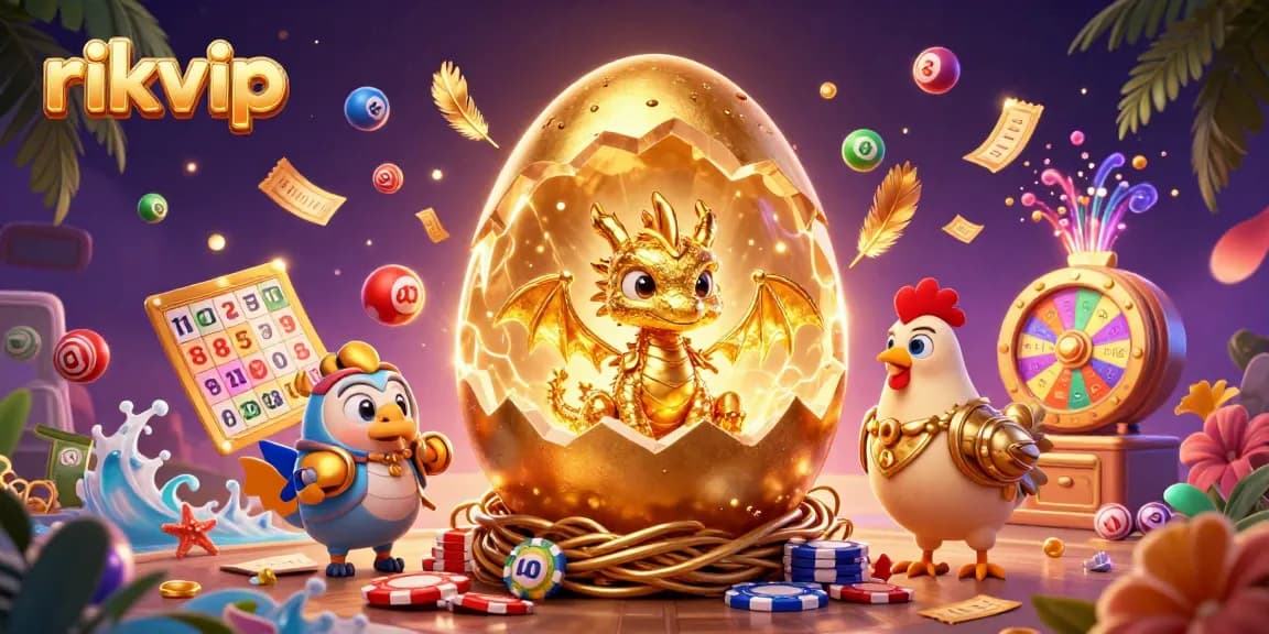 Experience the excitement of rikvip with a golden dragon on poker chips amidst vibrant casino elements.
