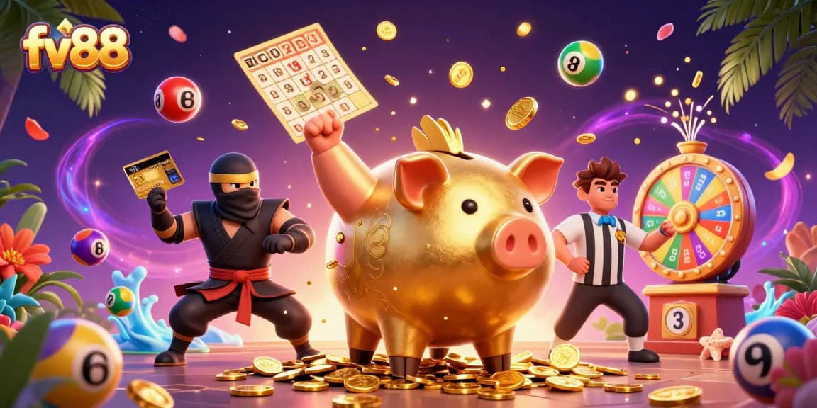 Experience the thrill of fv88 with exciting gaming characters surrounded by vibrant casino elements
