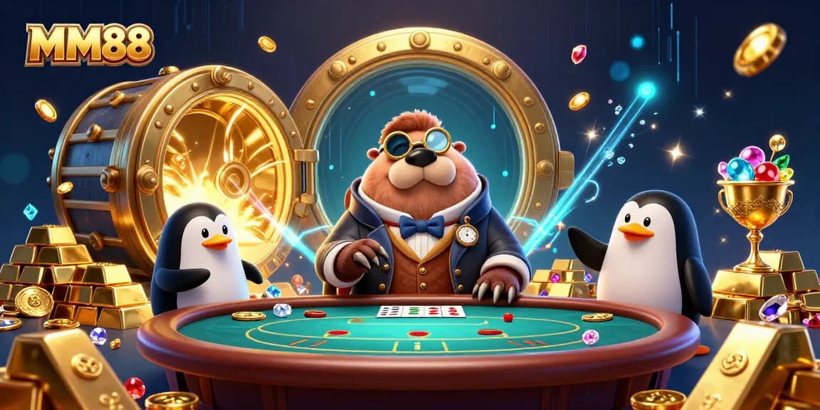 Experience MM88's underwater poker showdown featuring a walrus, penguin dealer, and a bluffing pufferfish.
