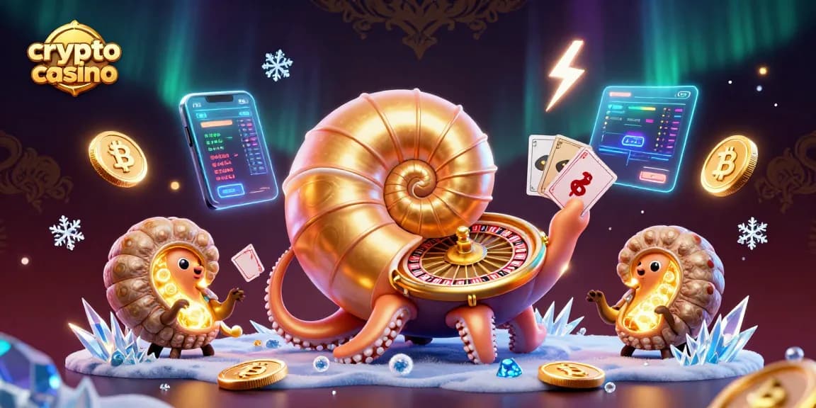 Gagnez des gains au crypto casino avec des jeux de cartes et des pièces Bitcoin, illustrés dynamiquement.