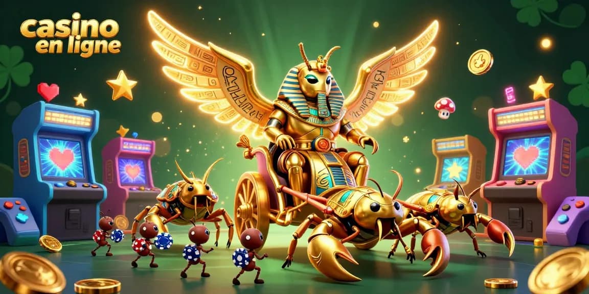 Actionner au casino en ligne avec une scène colorée illustrant des jeux et des personnages élégants.