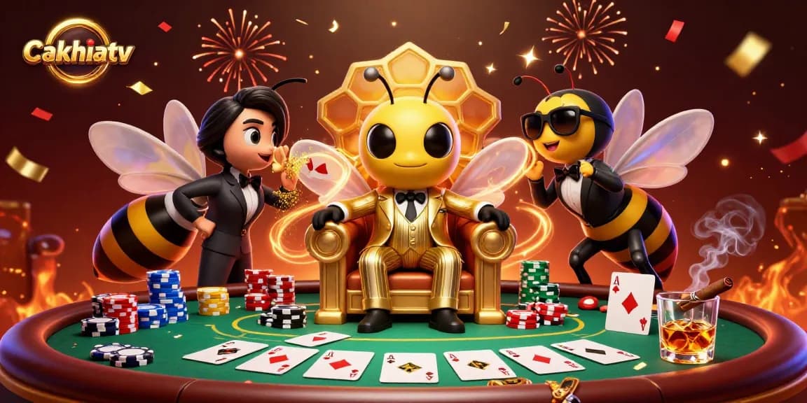 Cakhiatv showcases a dynamic poker scene with a bumblebee mob boss, adding excitement to the online gambling world.
