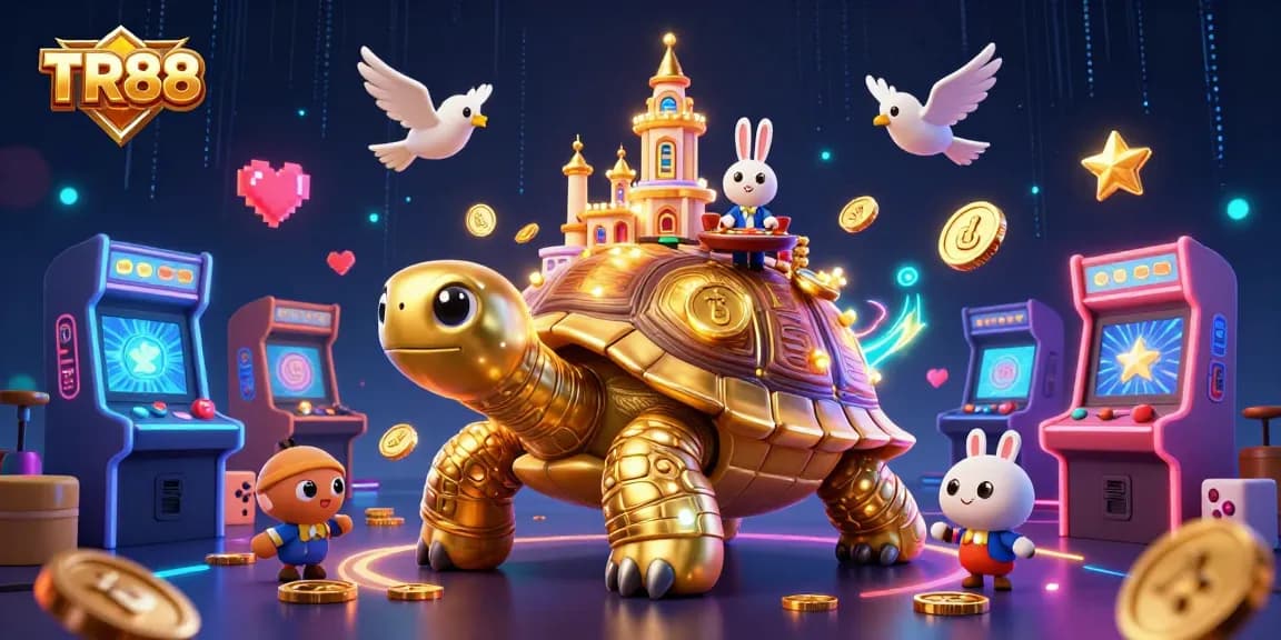 Spin to win and discover the thrills of TR88's vibrant casino games featuring glowing carts and dealers.