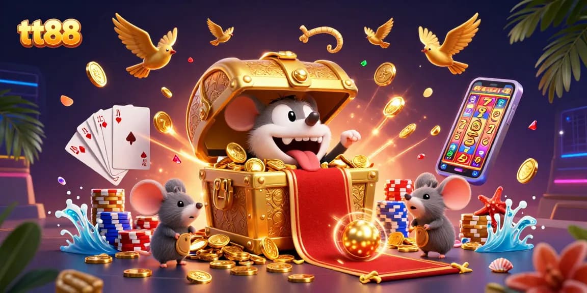 Experience the thrill of winning at tt88 with a vibrant 3D casino adventure featuring treasure chests and dazzling game elements.