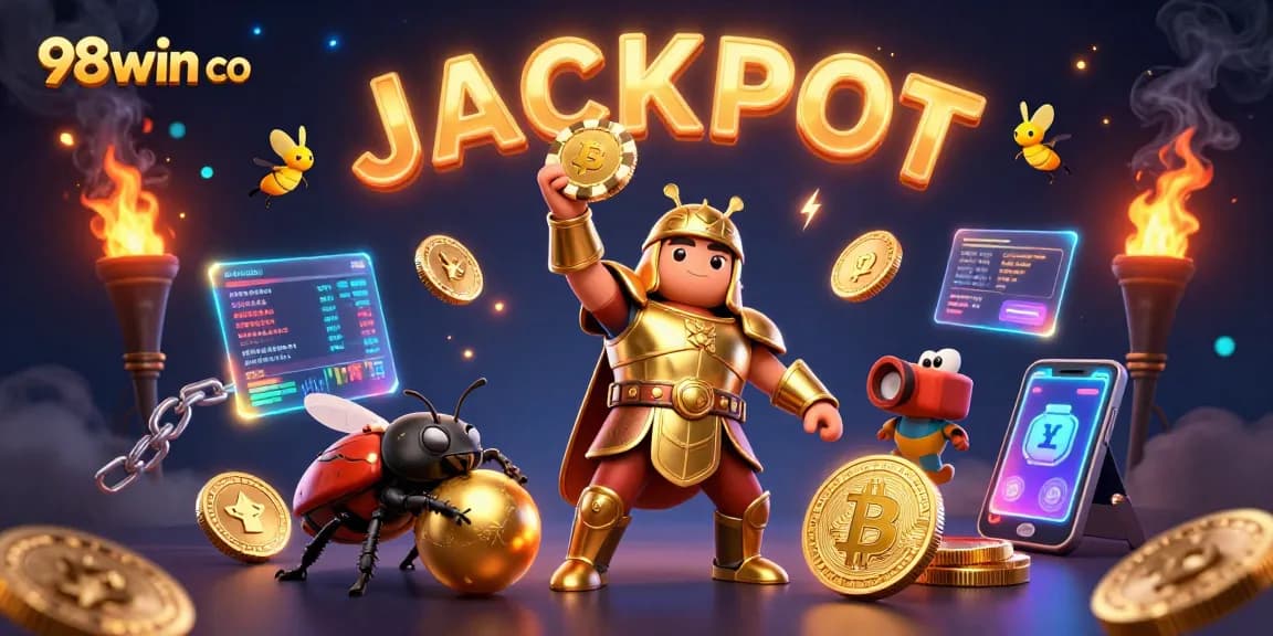 Spin to win at 98win co with golden poker chips and exciting gaming elements!