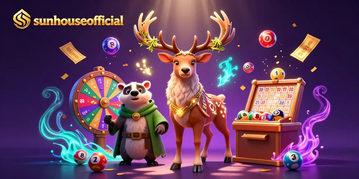 Experience thrilling moments with sunhouseofficial's vibrant casino scene featuring lottery balls and dynamic game elements.