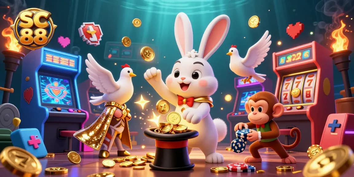 Experience the thrill of SC 88 with a magician rabbit, coins, and engaging casino elements.