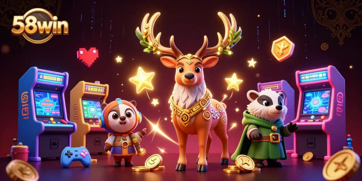 Experience the thrilling gaming world of 58win with dynamic 3D characters and casino elements!