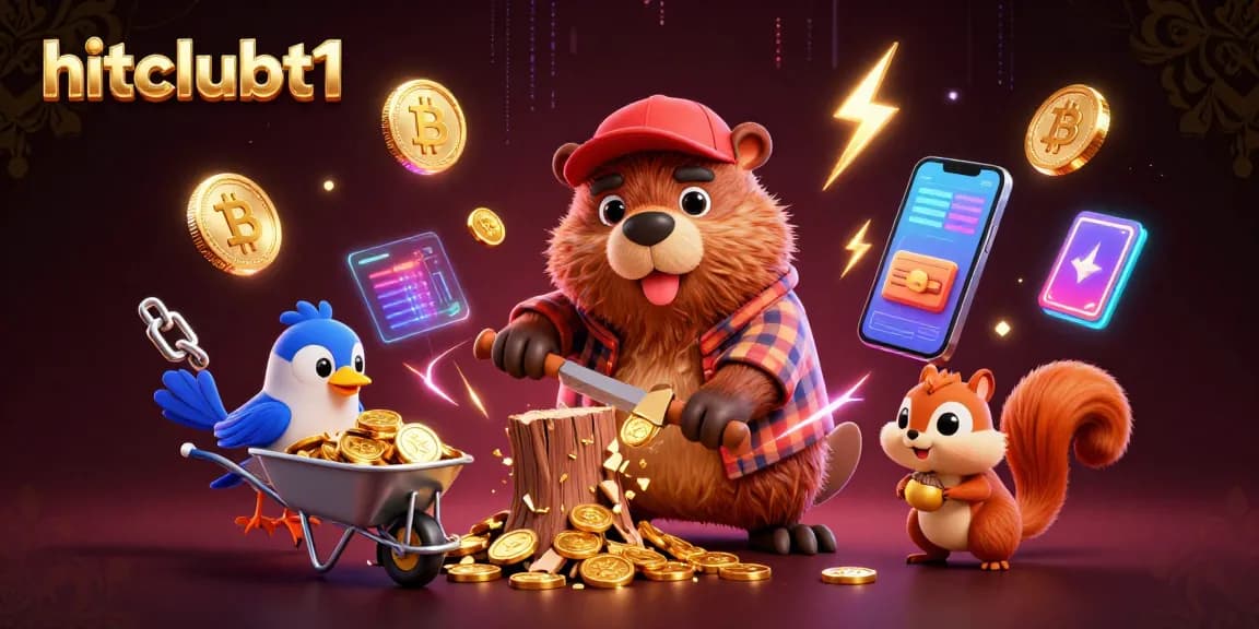 Engage with hitclubt1's exciting gaming and crypto elements showcased in a vibrant 3D illustration.