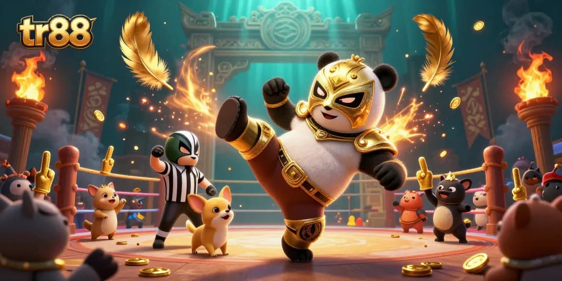 Experience thrilling action with tr88 in a vibrant 3D wrestling scene featuring cartoon animal competitors.