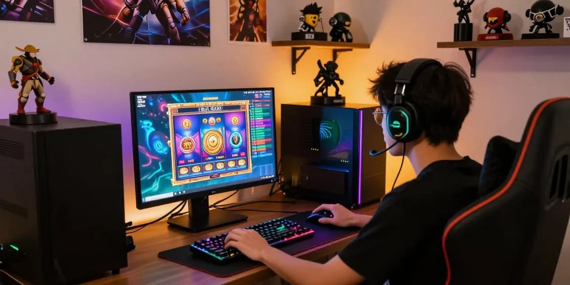 Pemain menikmati permainan slot gacor dengan perangkat gaming modern di ruangan yang nyaman.