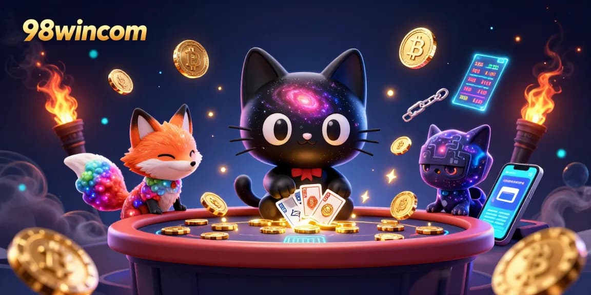 Engage with the captivating cosmic casino scene featuring the 98wincom brand, where playful cosmic elements attract players.