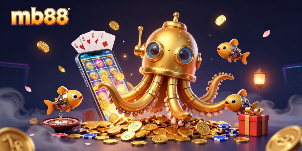 Khám phá không gian cá cược tại mb88 với hình ảnh Kraken vàng và trò chơi hấp dẫn.