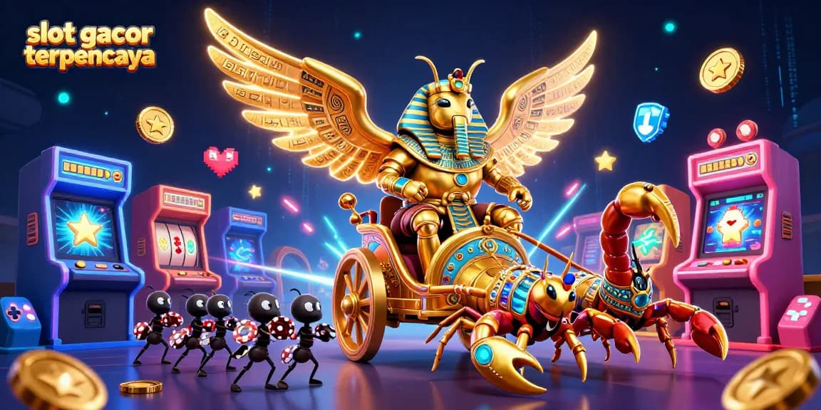 Experience winning at slot gacor terpercaya with a vibrant 3D casino scene packed with action.