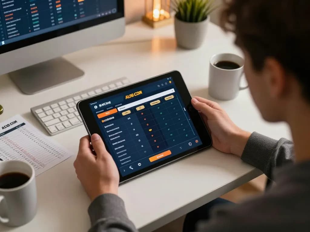 Betting on ALO8 COM with intense focus in a modern home office setting