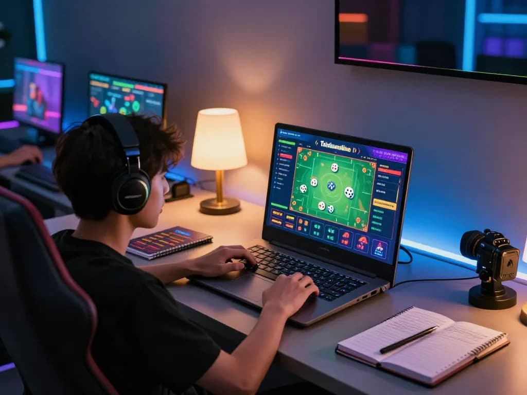 Engaging taixiuonline gameplay on a sleek laptop in a modern workspace.
