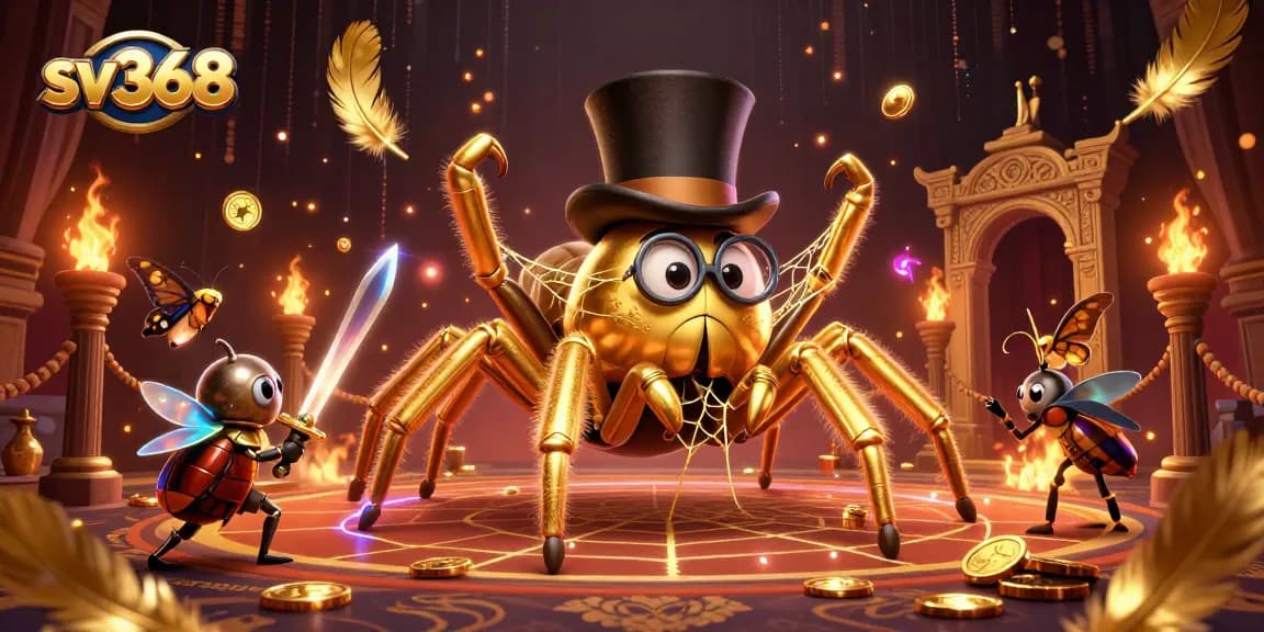 Engage with sv368's thrilling gaming scene featuring a giant golden tarantula and daring beetle knight.
