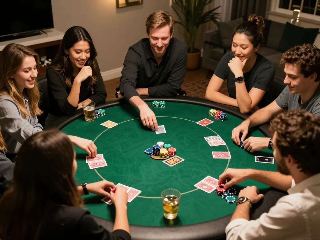 RR88 players enjoying a vibrant poker night with strategic hands and lively interactions